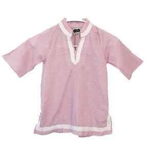 Mud Pie Girls Pink Striped Dress Swim Cover Up Mommy & Me Large Seersucker